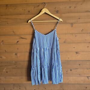 Pink Lily Babydoll White Blue Stripe Cami Tank Mini Dress Large Summer Beachy